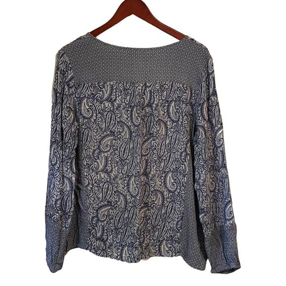 J. Jill Blue Paisley Long Sleeve Peasant Blouse, Tassels, Boho, Lightweight M - Picture 3 of 10